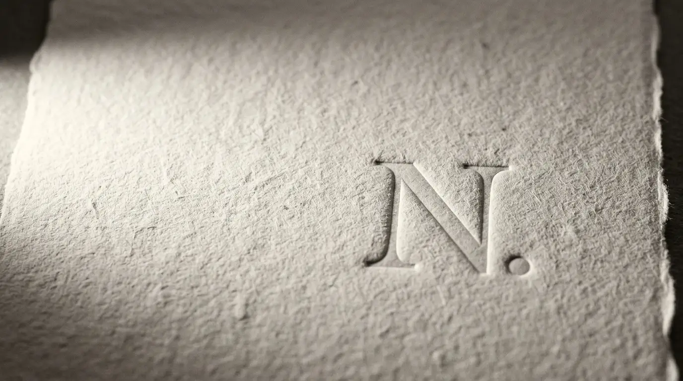 N. monogram blind-embossed on cotton paper